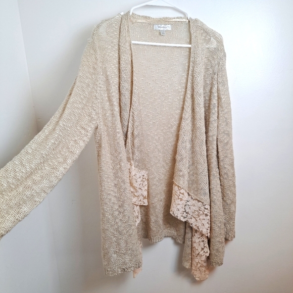 Dressbarn Cream Lacey Boho Cottagecore Long Duster Cardigan Shall Size 1X - Picture 1 of 5